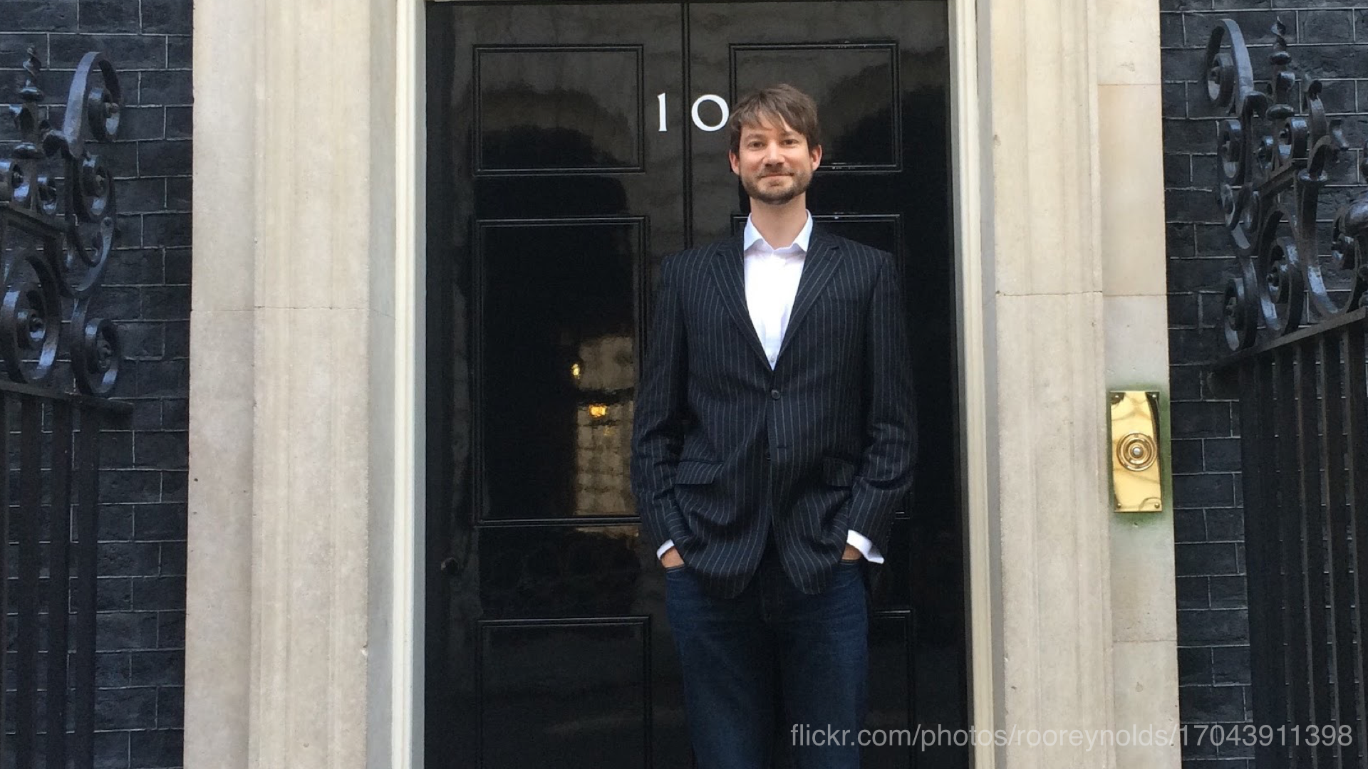 A photo of Roo standing outside Number 10 Downing Street