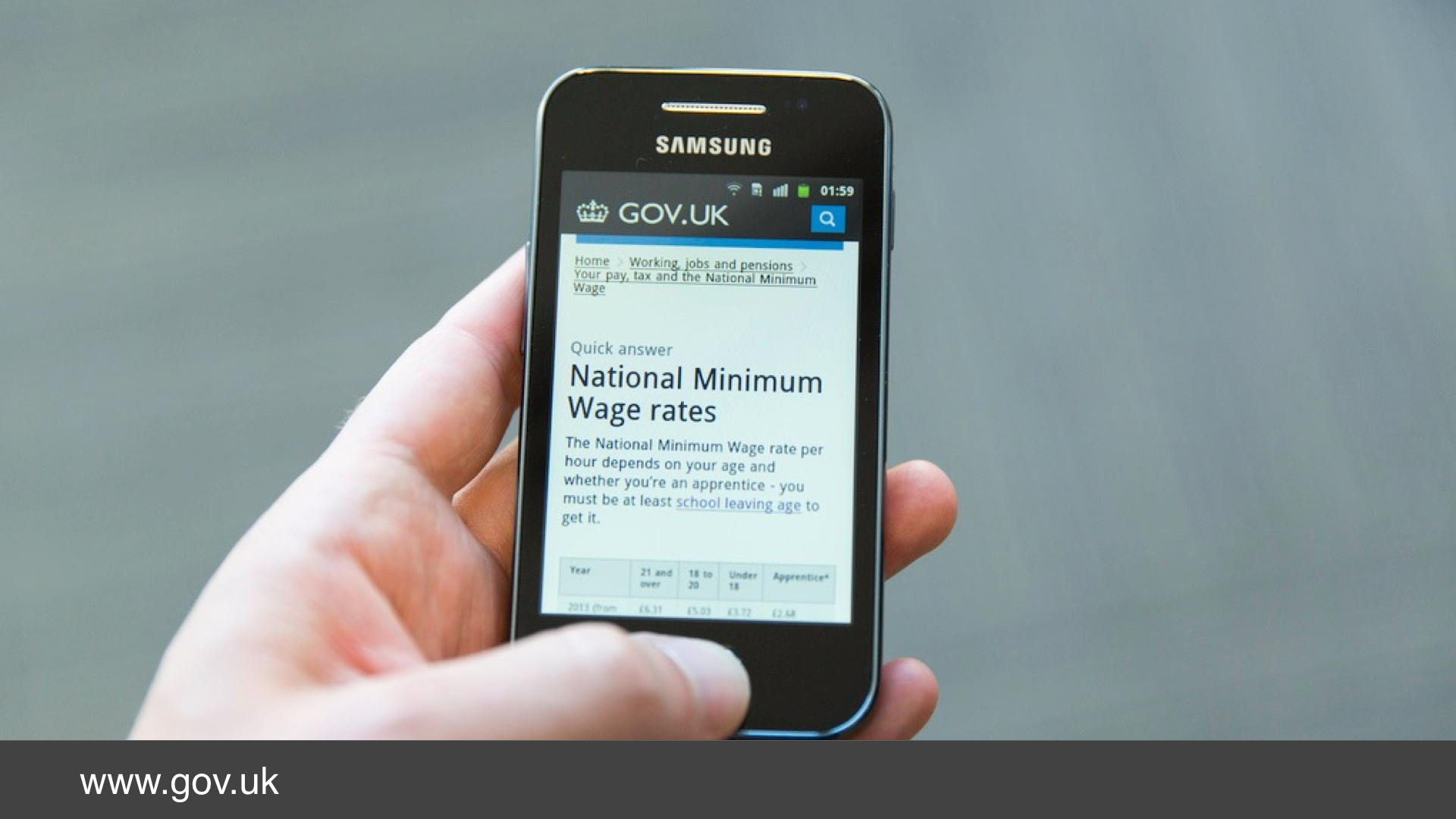 A photo of GOV.UK being used on a mobile phone