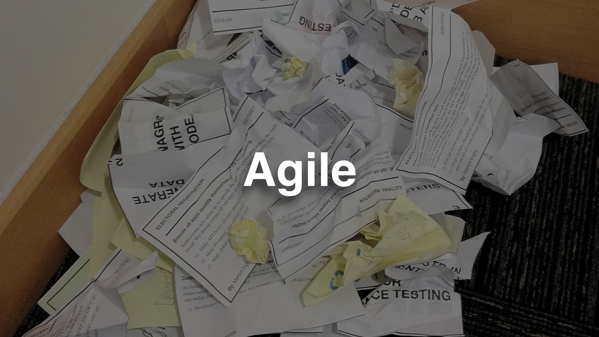 "agile" - photo of a pile of screwed up and discarded paper